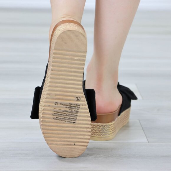 Suede Black Bow Comfort Platform Sandal Slip On Sliders - Picture 12 of 12